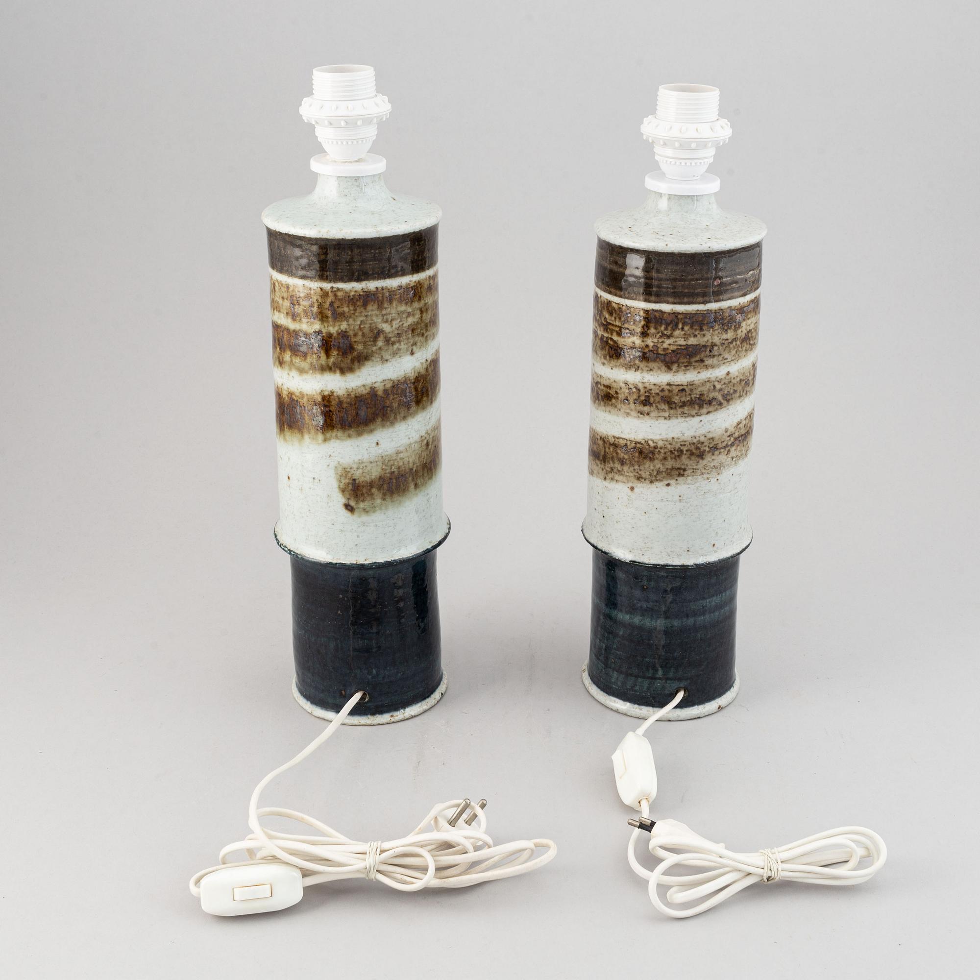 Inger Persson, a pair of 20th century stoneware table lamps, Rörstrand Ateljé, Sweden.