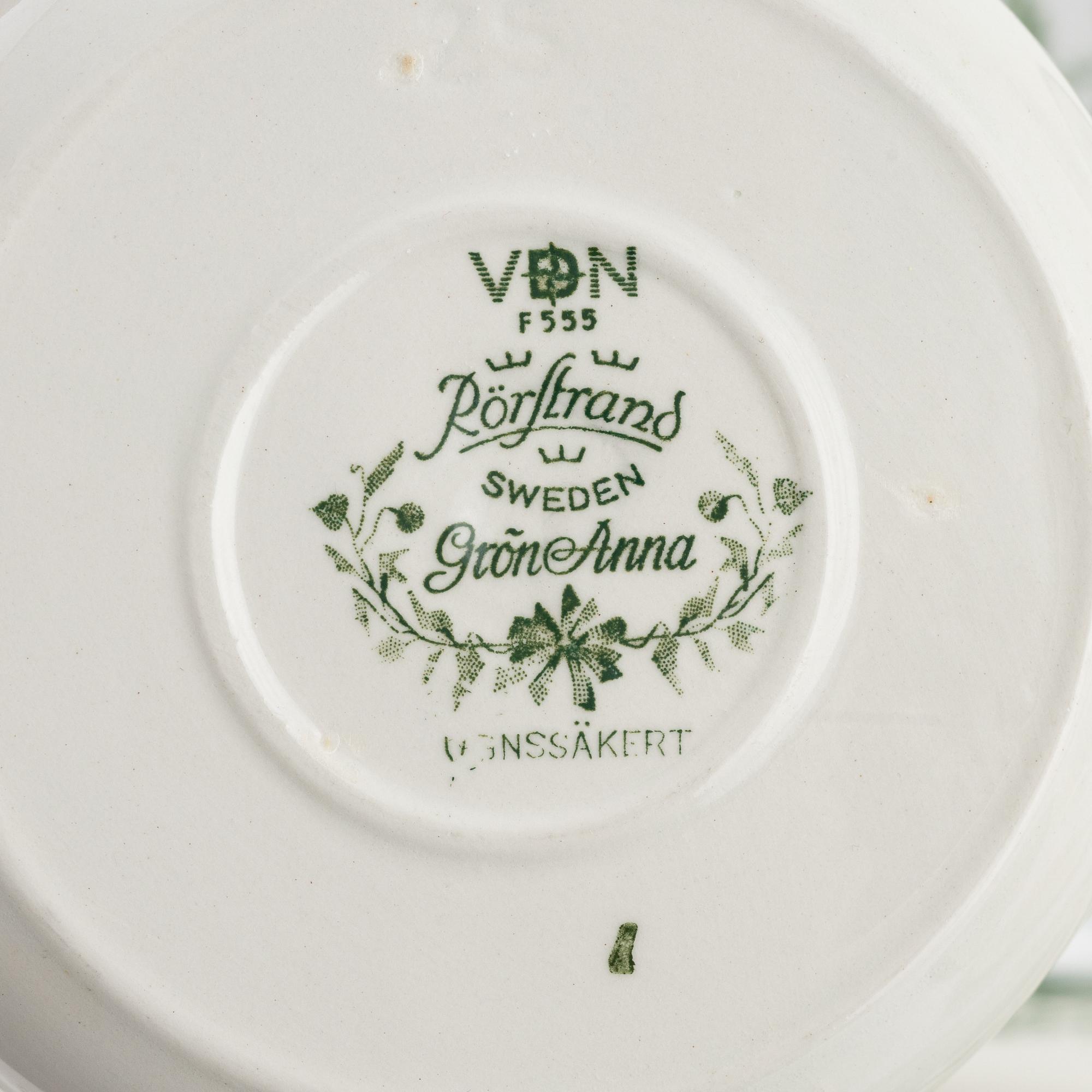 Matservis, "Grön Anna", 100 dlr, Rörstrand, 1900-talets senare del.