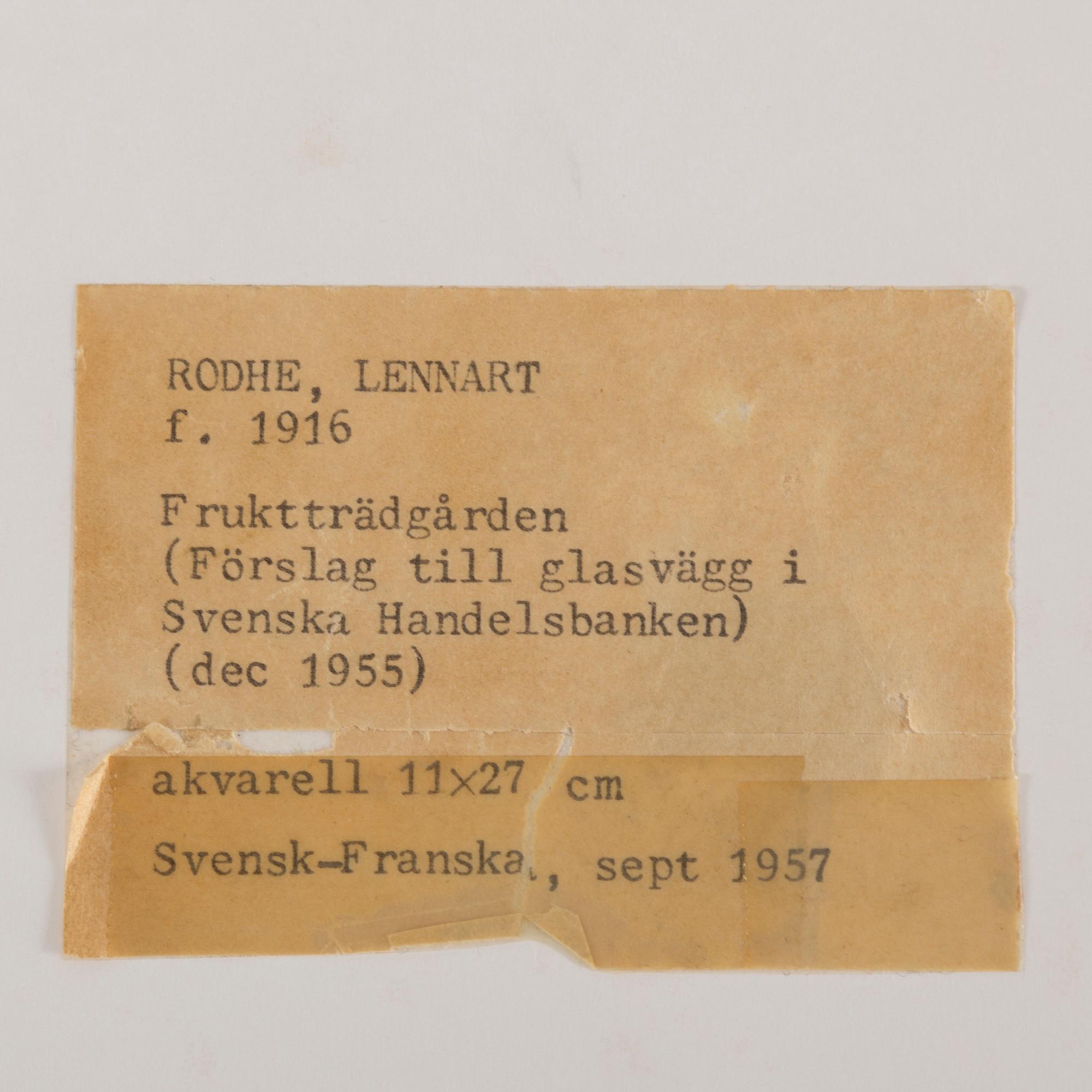 LENNART RODHE, watercolour, signed and dated 1955.