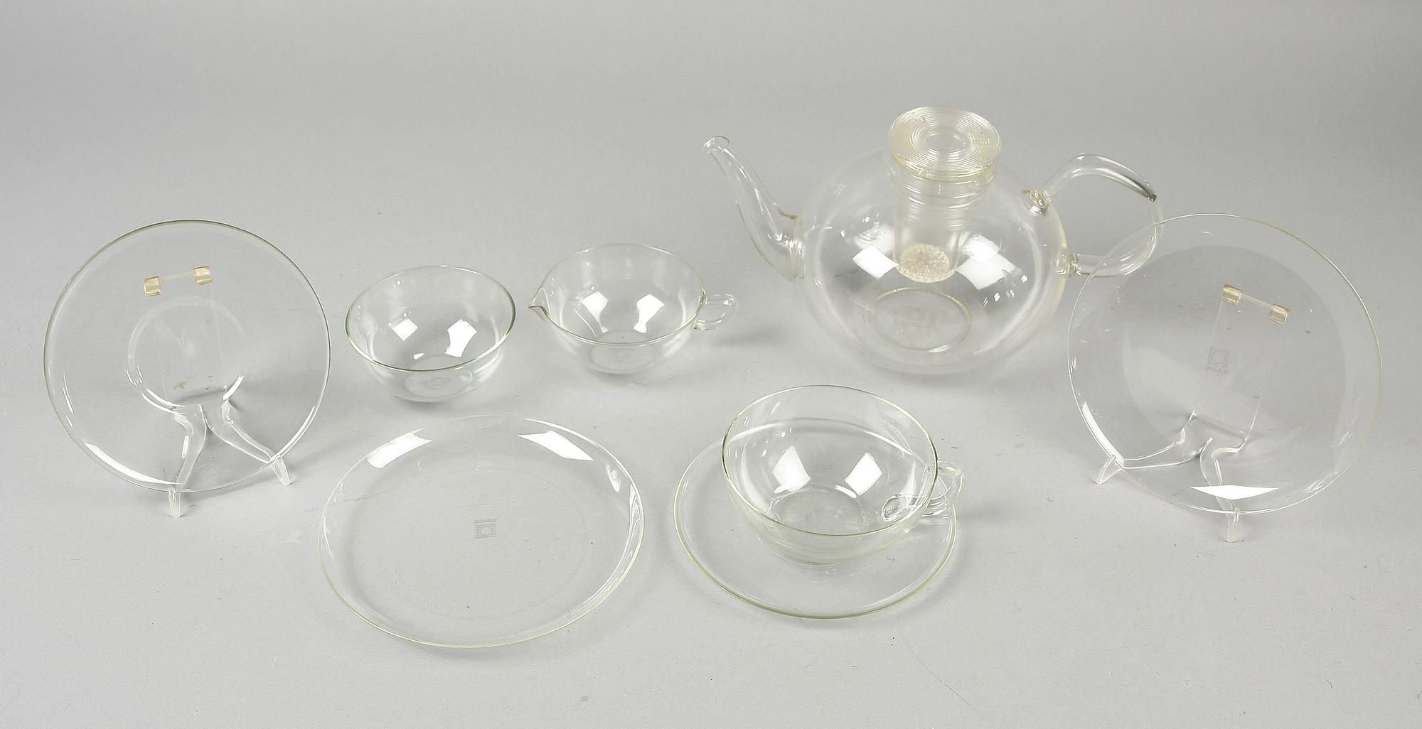 TESERVIS, 13 delar, glas,  Wilhelm Wagenfelt för Jenaer Glaswerke, Jena, Tyskland.