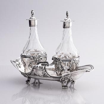 A French 18th century silver cruet-set, marks of Joseph Bouillerot, Paris 1775.