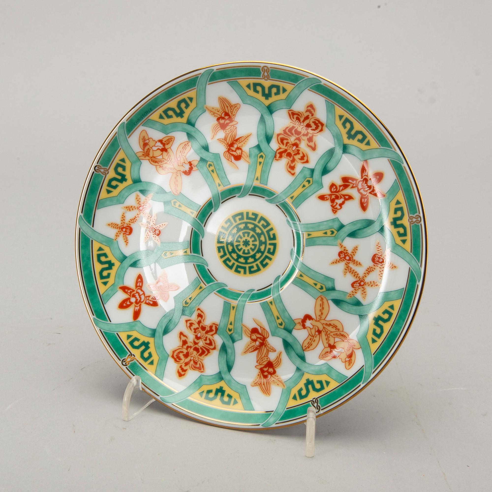 SERVIS, 12 dlr Christofle "Océana vert Gingko", porslin 1900-talets senare del.