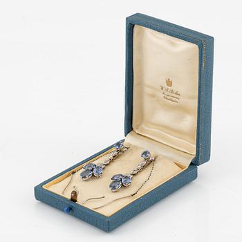 A pair of earrings with sapphires and diamonds, stamped Carlman.
