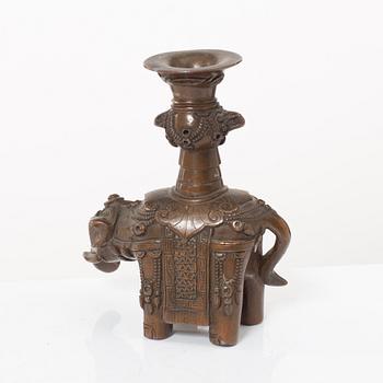 A Chinese bronze vase, joss stick holder and a bamboo brush pot, Qing dynasty.