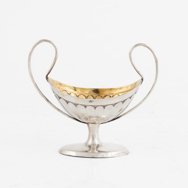 Saltkar, silver, oidentifierad mästarstämpel, möjligen Danmark ca 1800.