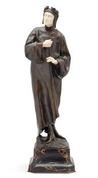 An Eduardo Rossi patinated bronze figure of Dante, mounted on a marble base, Paris.