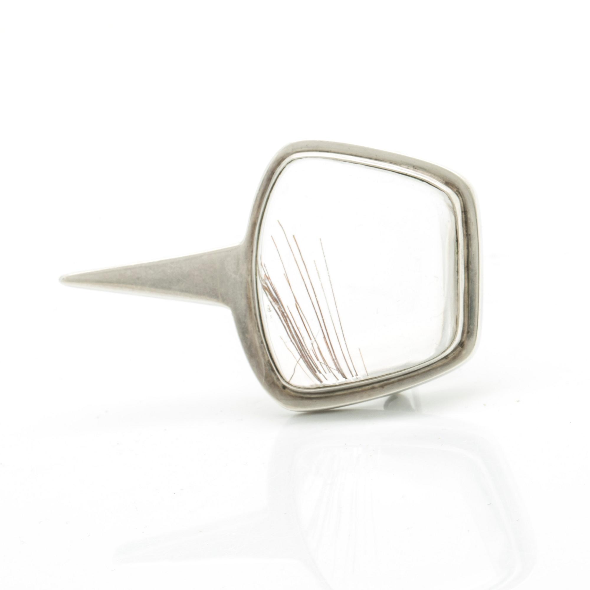 Brooch sterling silver rutile quartz, brooch approx 6 x 4 cm, Guld och Silversmide Gunnar Nilsson Halmstad 1957.