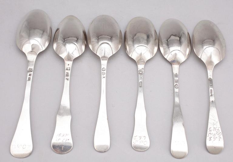 MATSKEDAR, 6 st, silver, bl a Lorenz Vick, Ulricehamn, 1773. 1700-tal. Totalvikt ca 285 gram.