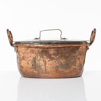 A Swedish copper cauldron and sieve, circa 1800.