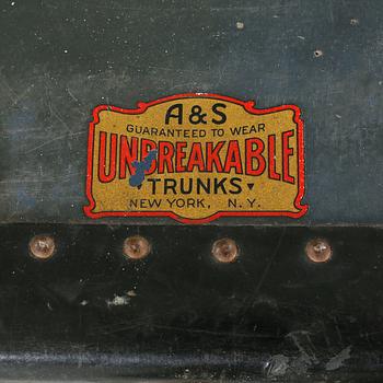 A trunk from A&S Unbreakable Trunks, New York, made in early 20th century.