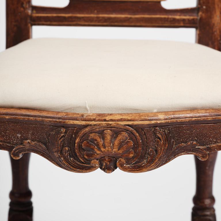 Stolar, sex stycken, Stockholmsarbeten, 1700-talets mitt,  tidig Rokoko.