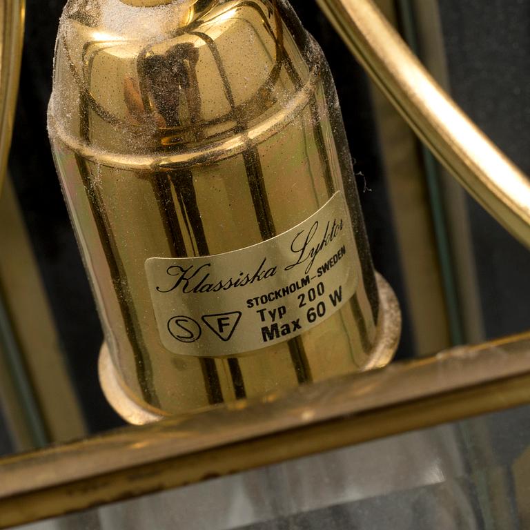 A brass and glass ceiling light from Klassiska Lyktor, late 20th Century.