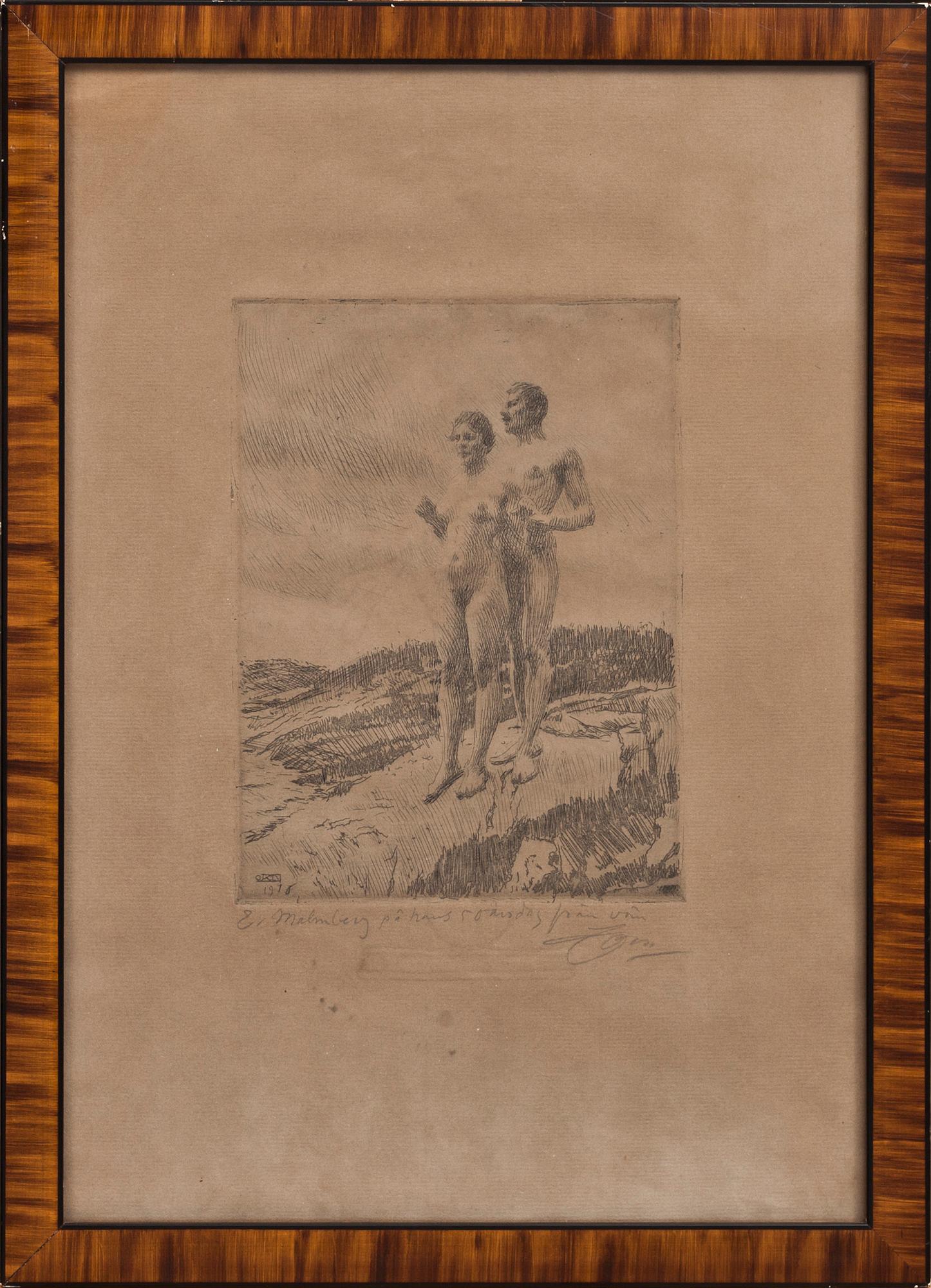 ANDERS ZORN, etsning."De två". Signerad.