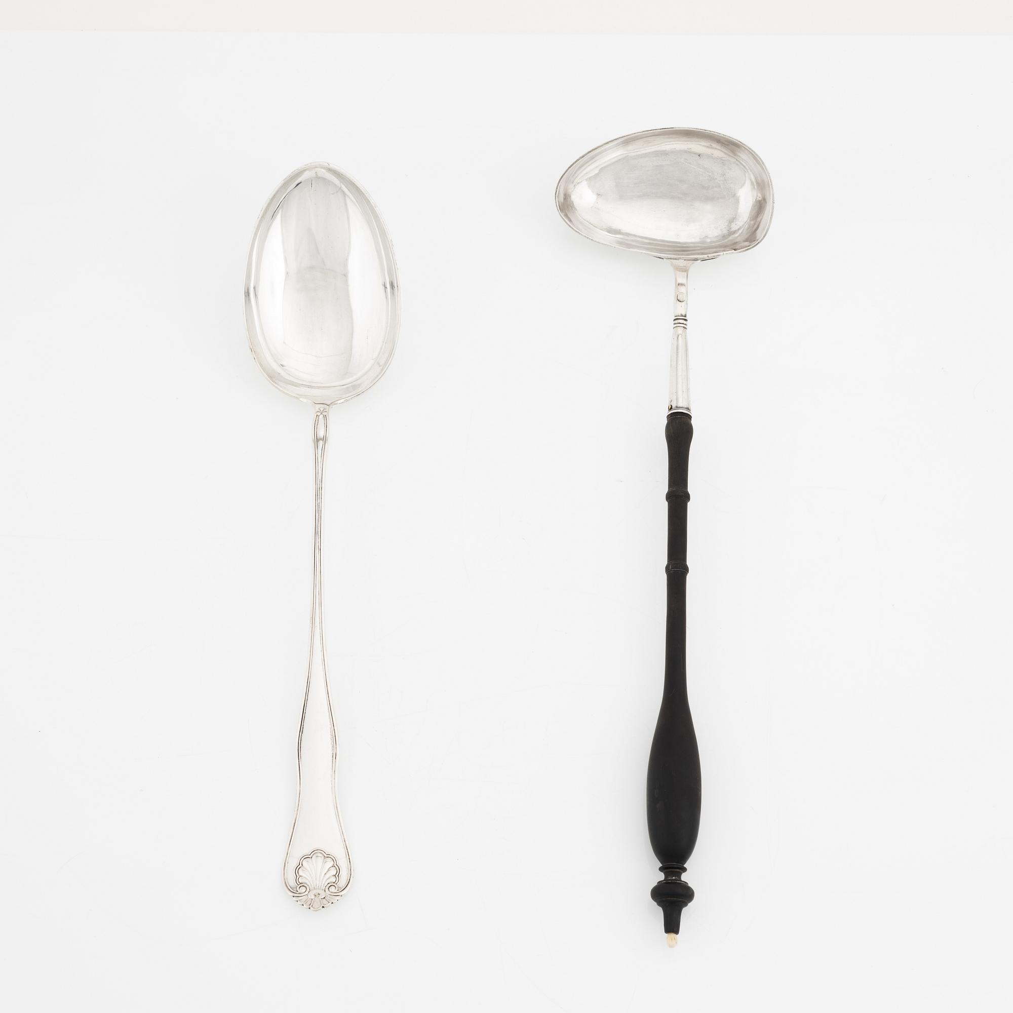 A silver 830 serving spoon, first half of the 20th century, and a silver ladle,  Stockholm 1887.