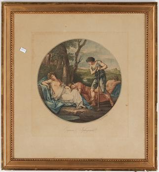 GRAVYRER, 3 st (2+1), efter Angelica Kauffman och Annibale Carracci, 1800-tal.