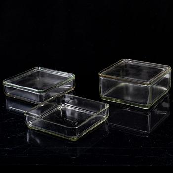 WILHELM WAGENFELD, 'Kubus' stackable storage glass containers, Vereinigte Lausitzer Glaswerke AG, ca 1938.