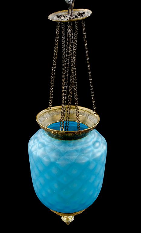 A lantern, made around year 1900. HEight 33 cm excl chains.