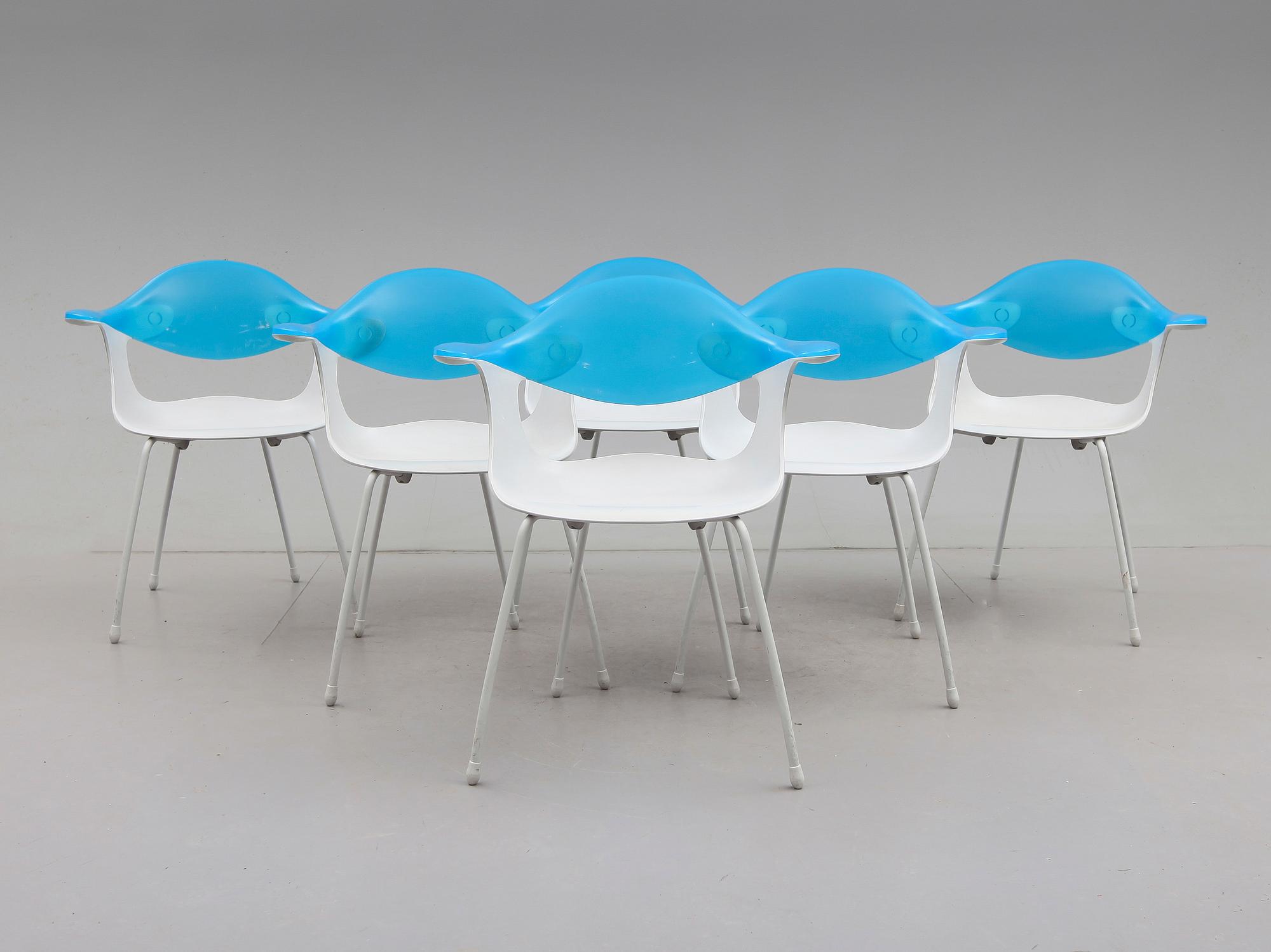 KARMSTOLAR, 6 st, "Bluebelle, Spin", Ross Lovegrove, Driade Aleph, 1900-talets slut.