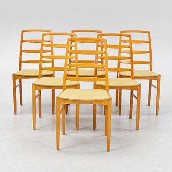 A set of six beech wood chairs, attributed to Bertil Fridhagen.