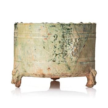 1037. A green glazed tripod censer, Han dynasty (206 BC - 220 AD).