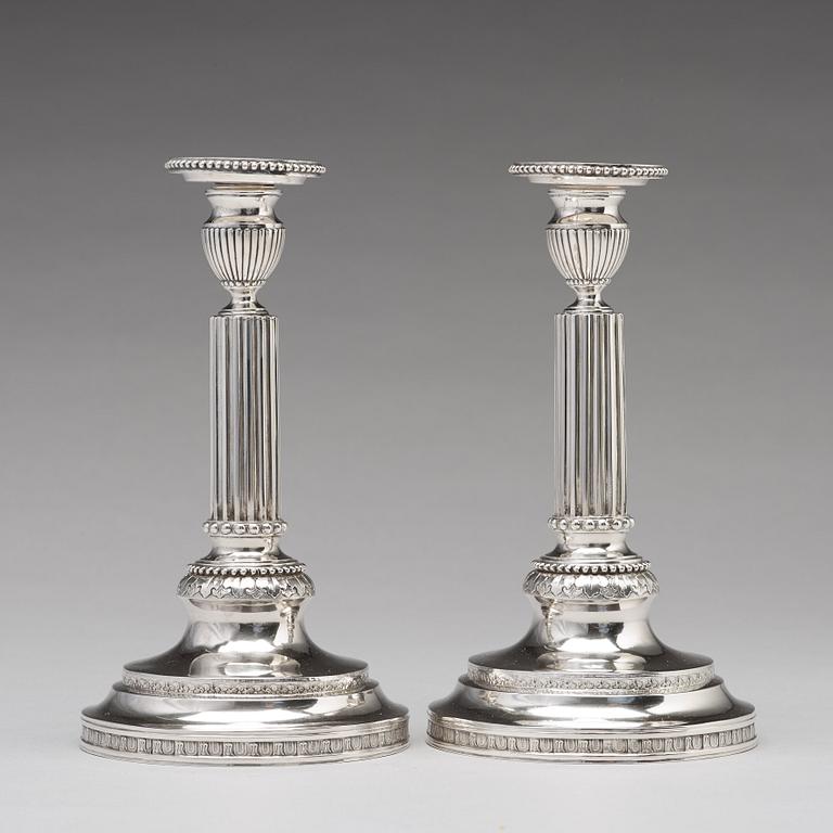 A pair of 18th century silver candlesticks, mark of Simson Ryberg, Stockholm 1787.