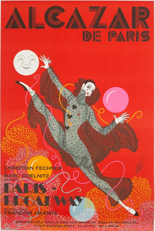 ERTÉ, a vintage poster,  'Alcazar de Paris', Ets St Martin Imp, Paris, France, circa 1970.
