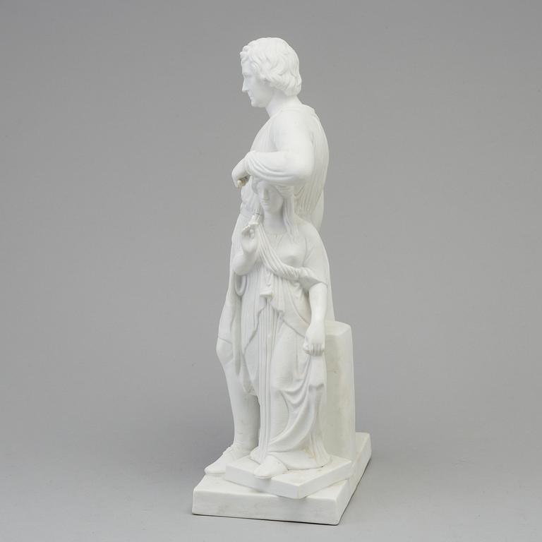 A Bing & Gröndahl bisquit sculpture of 'Thorvaldsen leaning on Hope', Denmark, 1870's.