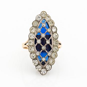 Ring, 18K gold with enamel and white stones, 1880.