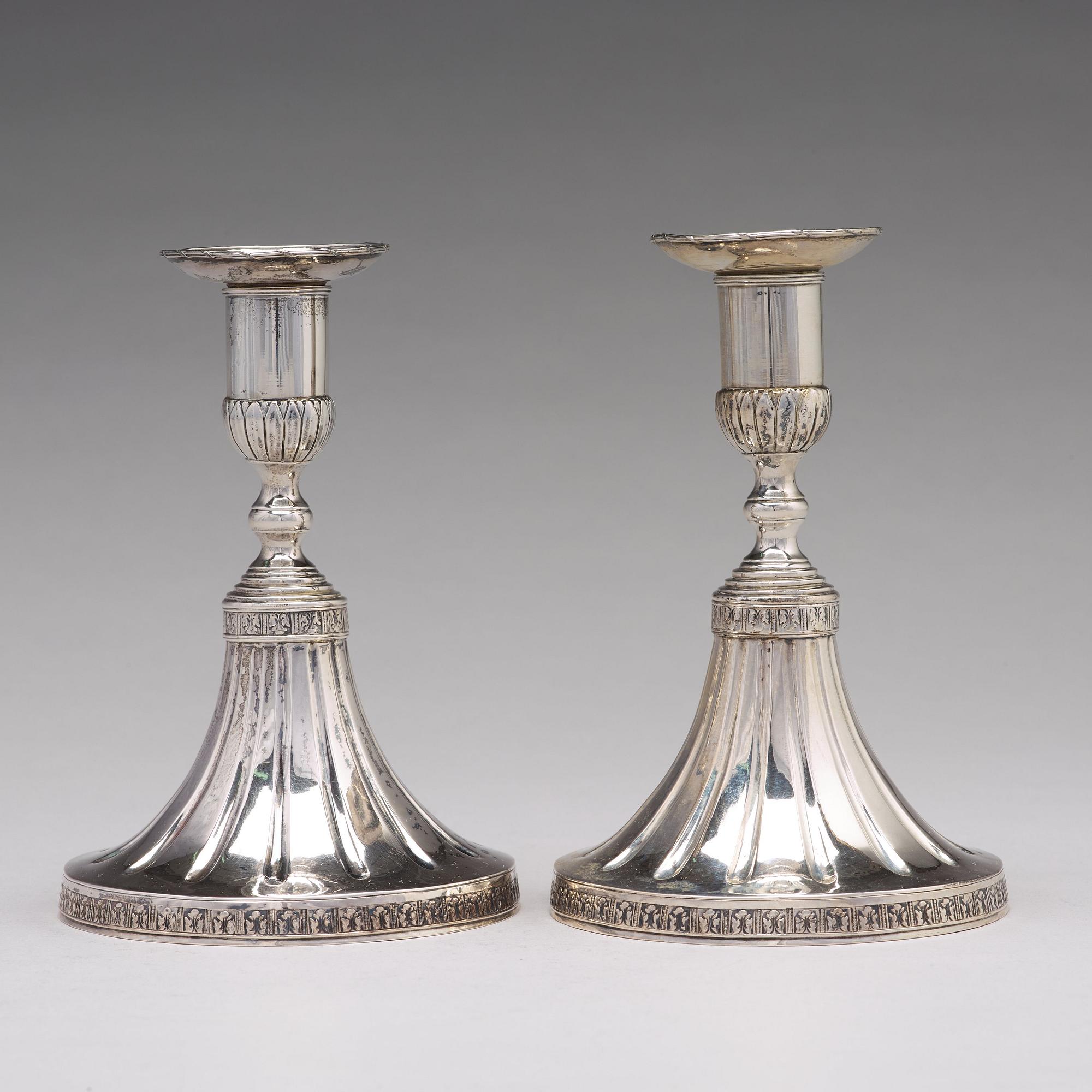 Johan Wasserman, ljusstakar, sk spelstakar, ett par, silver, Lindesberg 1780. Gustavianska.