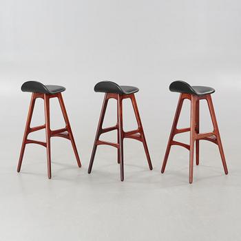 Three "OD61" bar chairs, designed approx 1964 by Erik Buck for Oddense Maskinsnedkeri A-S.