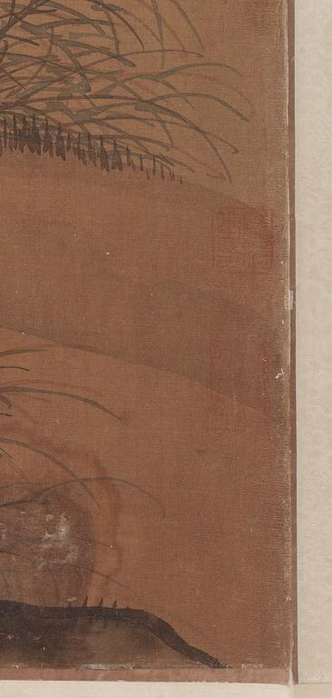 RULLMÅLNING, landskap med gäss i Ma Lins (ca 1180- ca 1256) efterföljd, Qingdynastin, troligen 1700-tal.