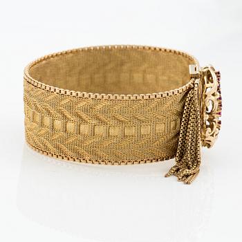 Armband, 18K guld med tofsar och rosa stenar, Italiensk stämpel.