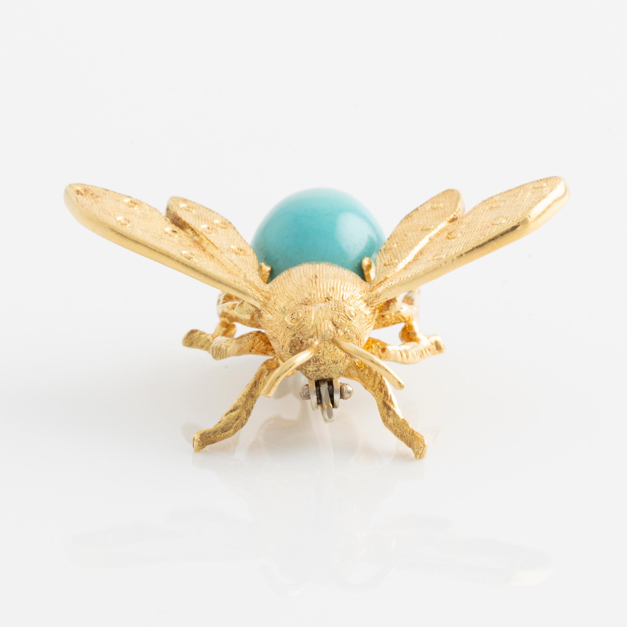 Brooch, in the shape of a bee, 18K gold with turquoise.