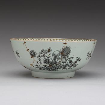 A grisaille punch bowl and stand, with a Swedish Bank note, Qing dynasty, Qianlong dated 1762.