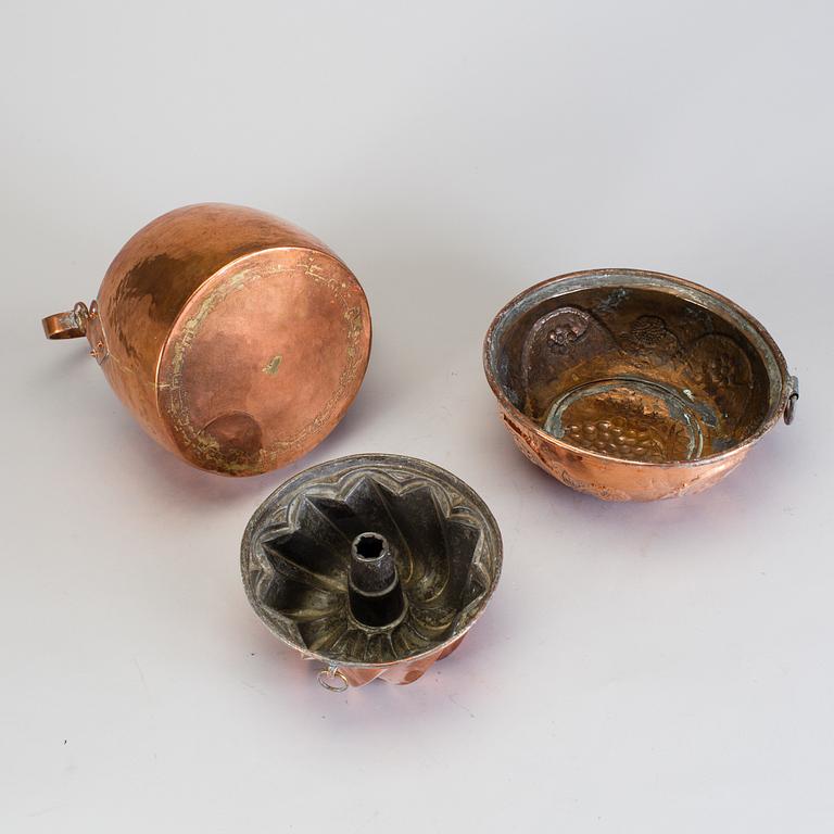 THREE COPPER UTENSILS, 19th century.