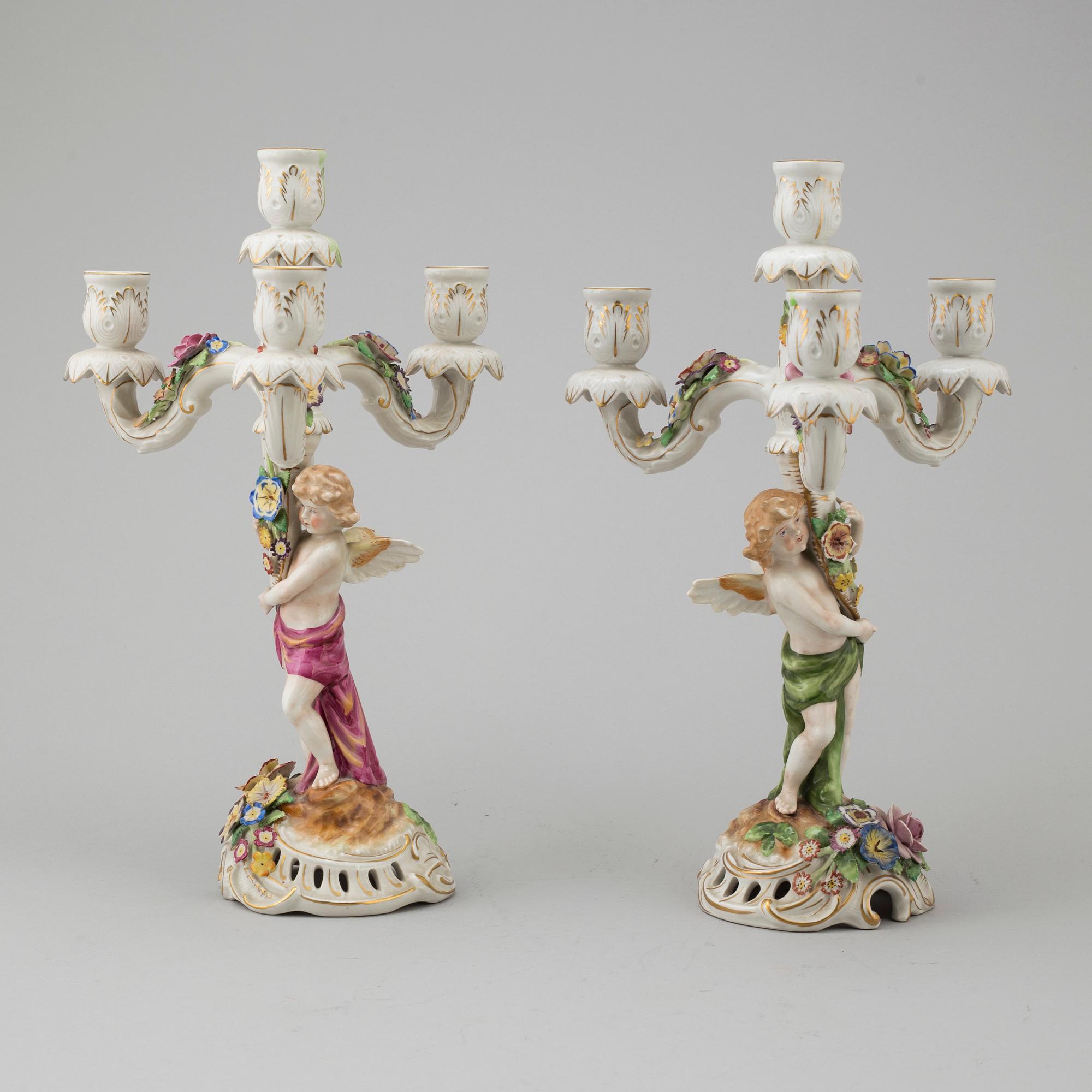 A pair of porcelain candelabra from von Schierholz, Germany, first half of the 20th Century.