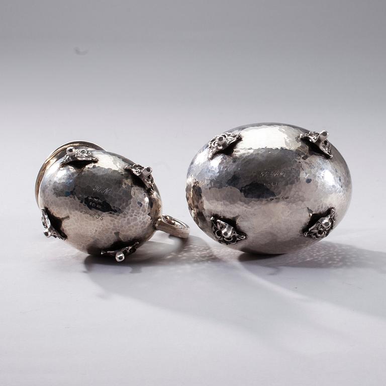 SOCKERSKÅL och GRÄDDSNÄCKA, silver, finska kontrollstämplar, Tyskland 1930-tal. Vikt 359,6 g.