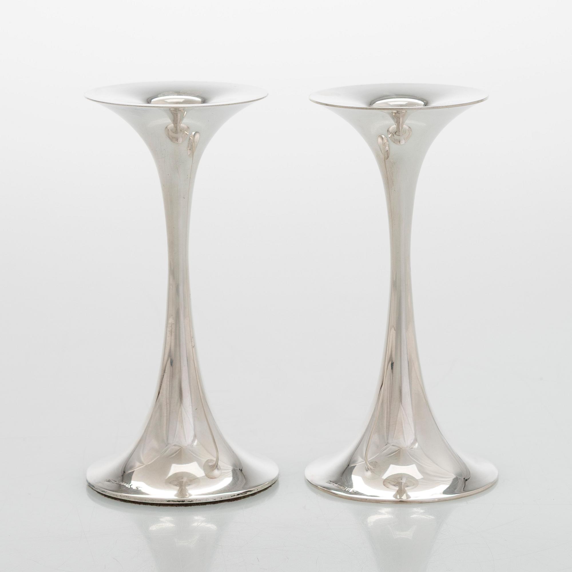 Tapio Wirkkala, ljusstakar, 2 st, silver, "Trumpetti", Kultakeskus, Tavastehus 1989-1994.