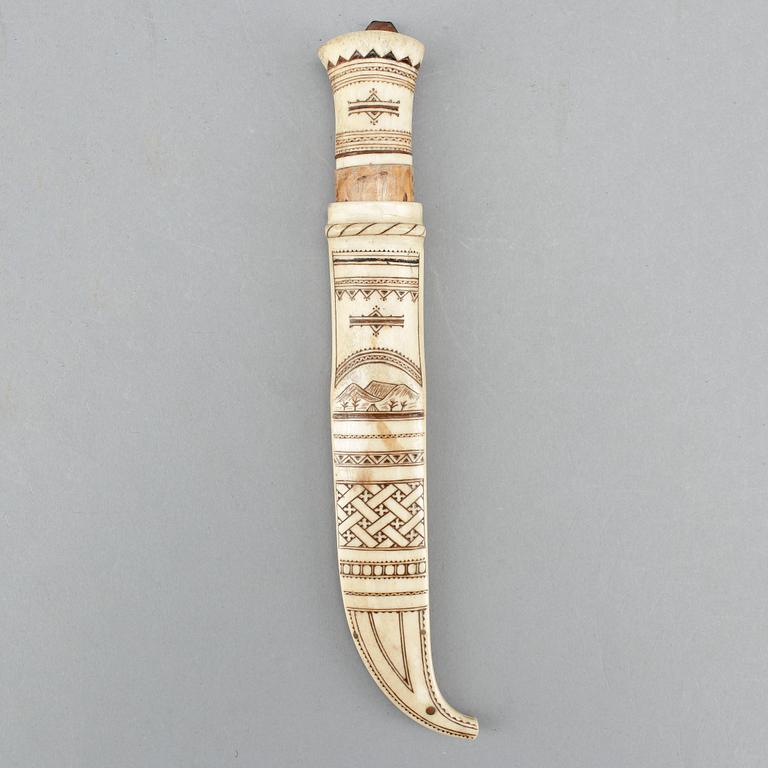 SAMEKNIV, ben, läder och trä, signerad Arthur Samson?, 1900-tal.