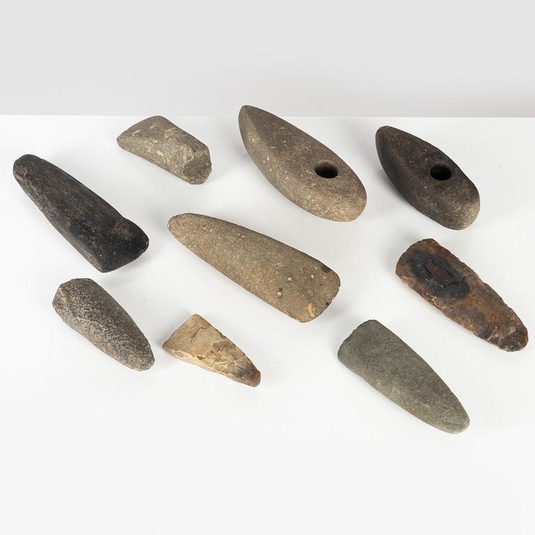 Nine stone axes.