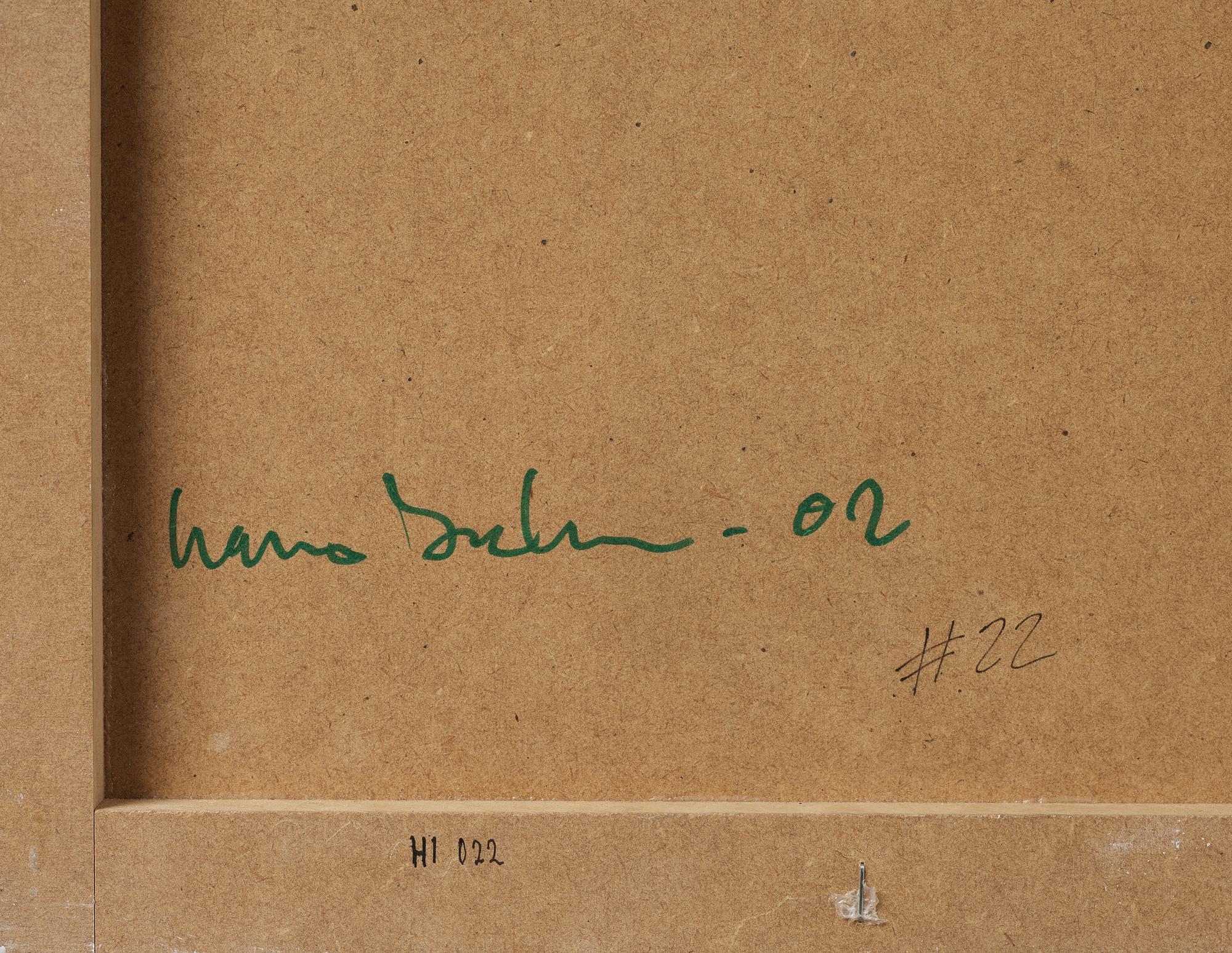Hans Isaksson, panel, three match cases and a bowl in metal, signed and dated -02.