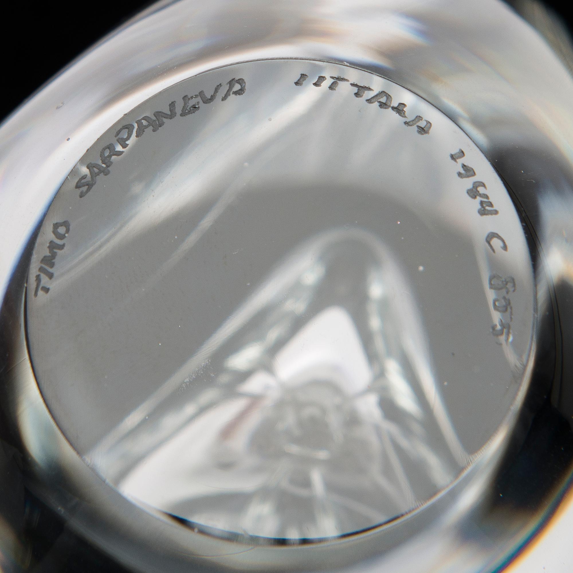 A 'Claritas' glass sculpture signed Timo Sarpaneva, Iittala 1984 C 855.