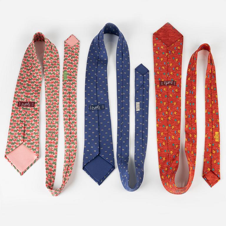 Hermès, a set of three silk ties.