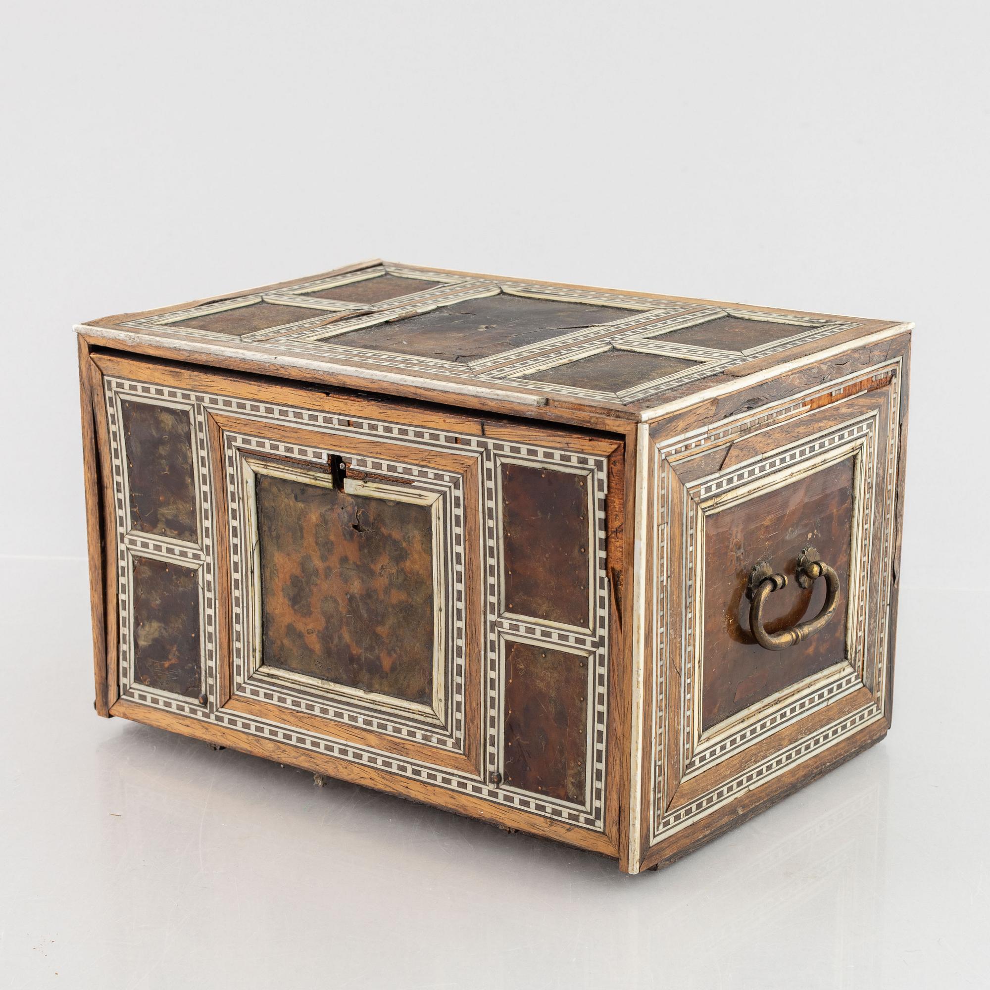 A Spanish colonial bone and tortoise inlayed writing-box, circa 1700.