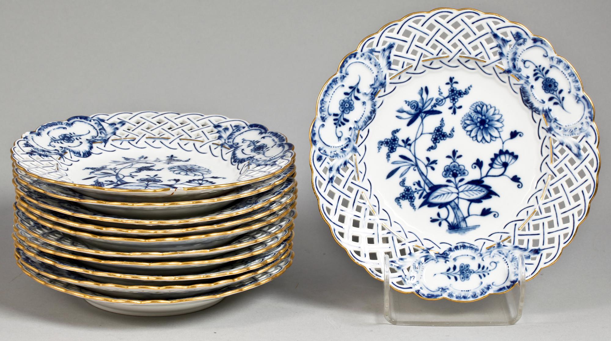 TALLRIKAR, 11 st, porslin, Meissen. 1900-tal.