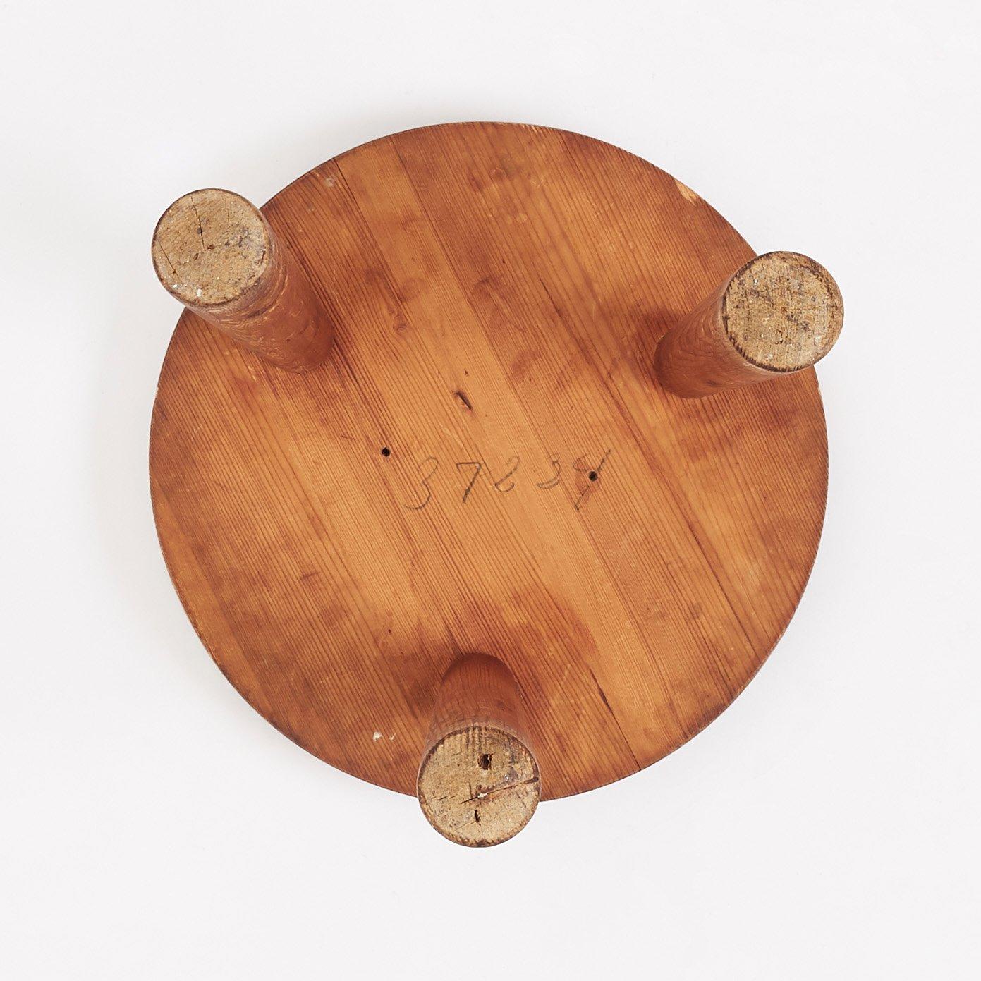 Axel Einar Hjorth, a stained pine 'Skoga' stool, Nordiska Kompaniet, Sweden 1930s.