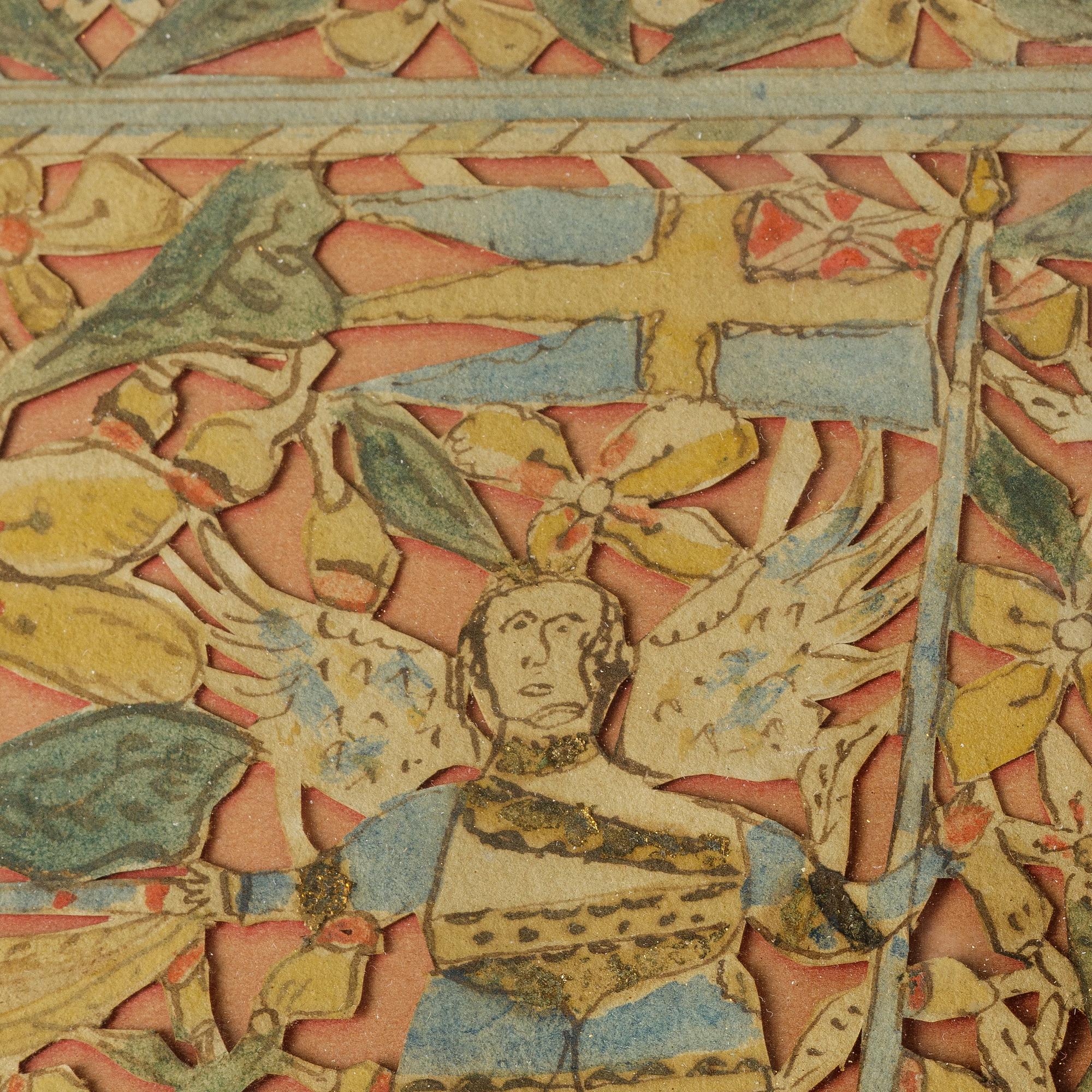 A set of three folk art commemorative paintings, 19th century.