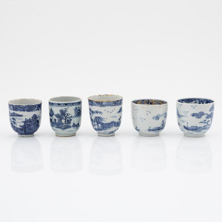 A set of 11 odd Chinese Export cups, Qing dynasty, 18th Century.