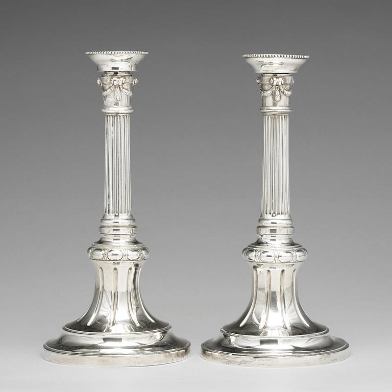 A pair of Swedish Gustavian silver candlesticks, mark of Johan Henrik Schvart, Karlskrona 1789.