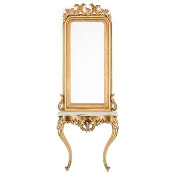 SPEGEL med KONSOLBORD, nyrokoko, sent 1800-tal.